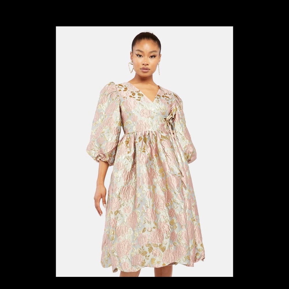Sister Jane Gold Metallic Wrap Dress